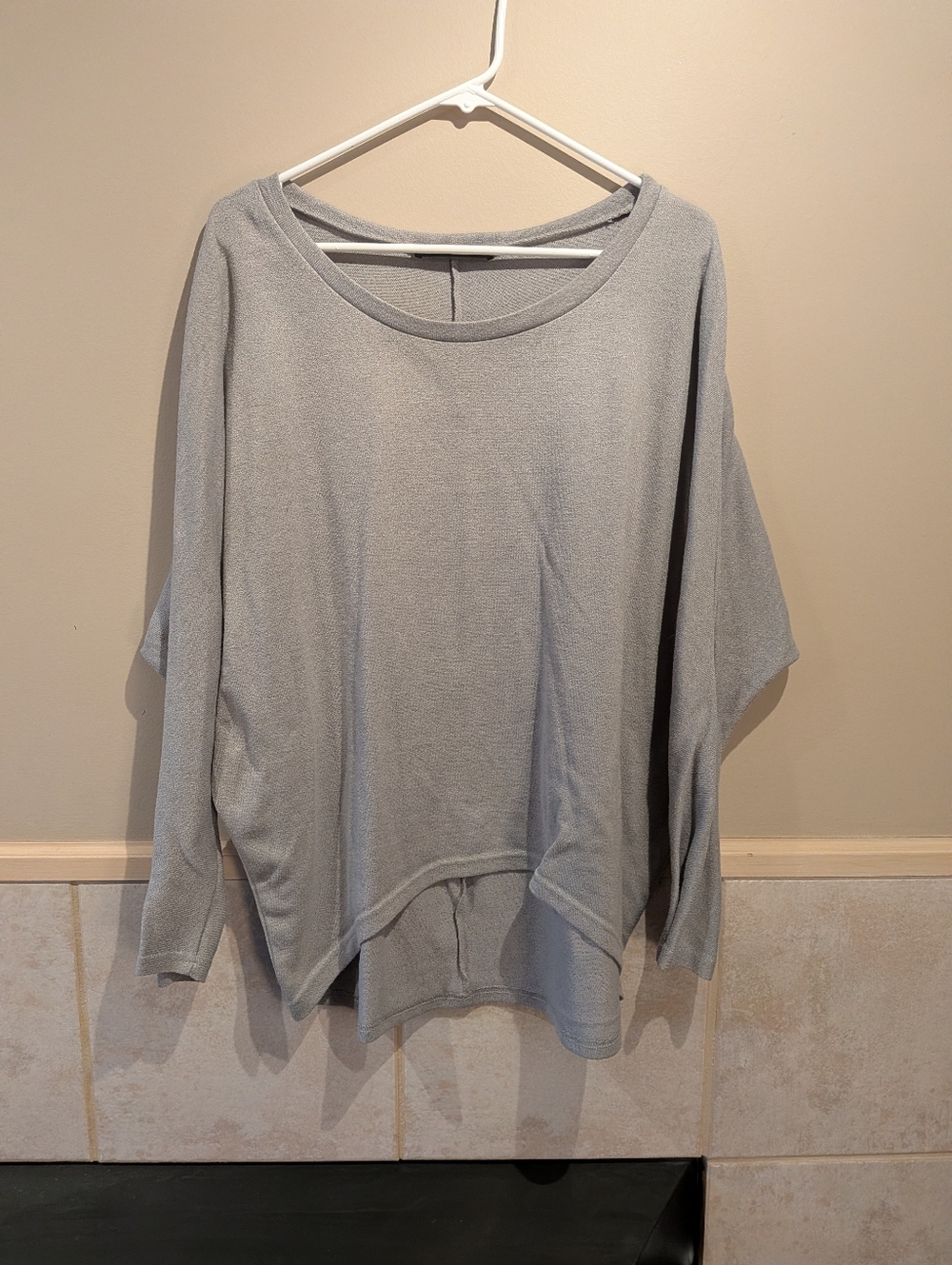 Oversized Long Sleeve Tee Tunic, Light Grey, Size M